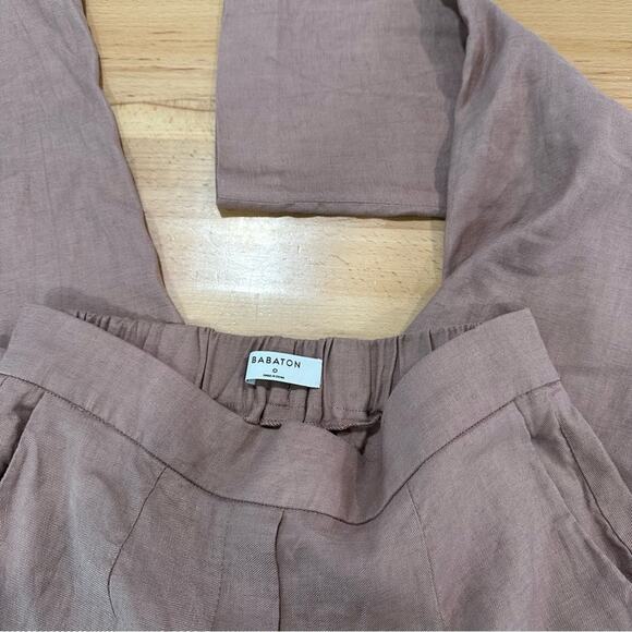 Aritzia Babaton Linen Blend Cropped Pant Blush Pink Pull on size 0 - Picture 6 of 8